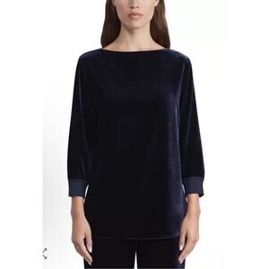 Lafayette 148 Miranda Top Moonlight Blue Velvet Blouse Long Sleeve Sz XL NWT